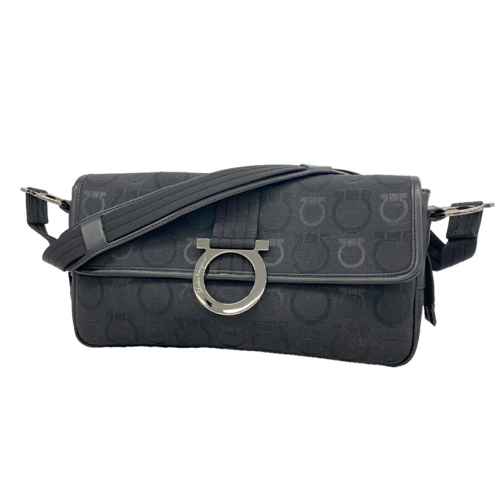 Salvatore Ferragamo Gancini Canvas Shoulder Bag, Black, Women's